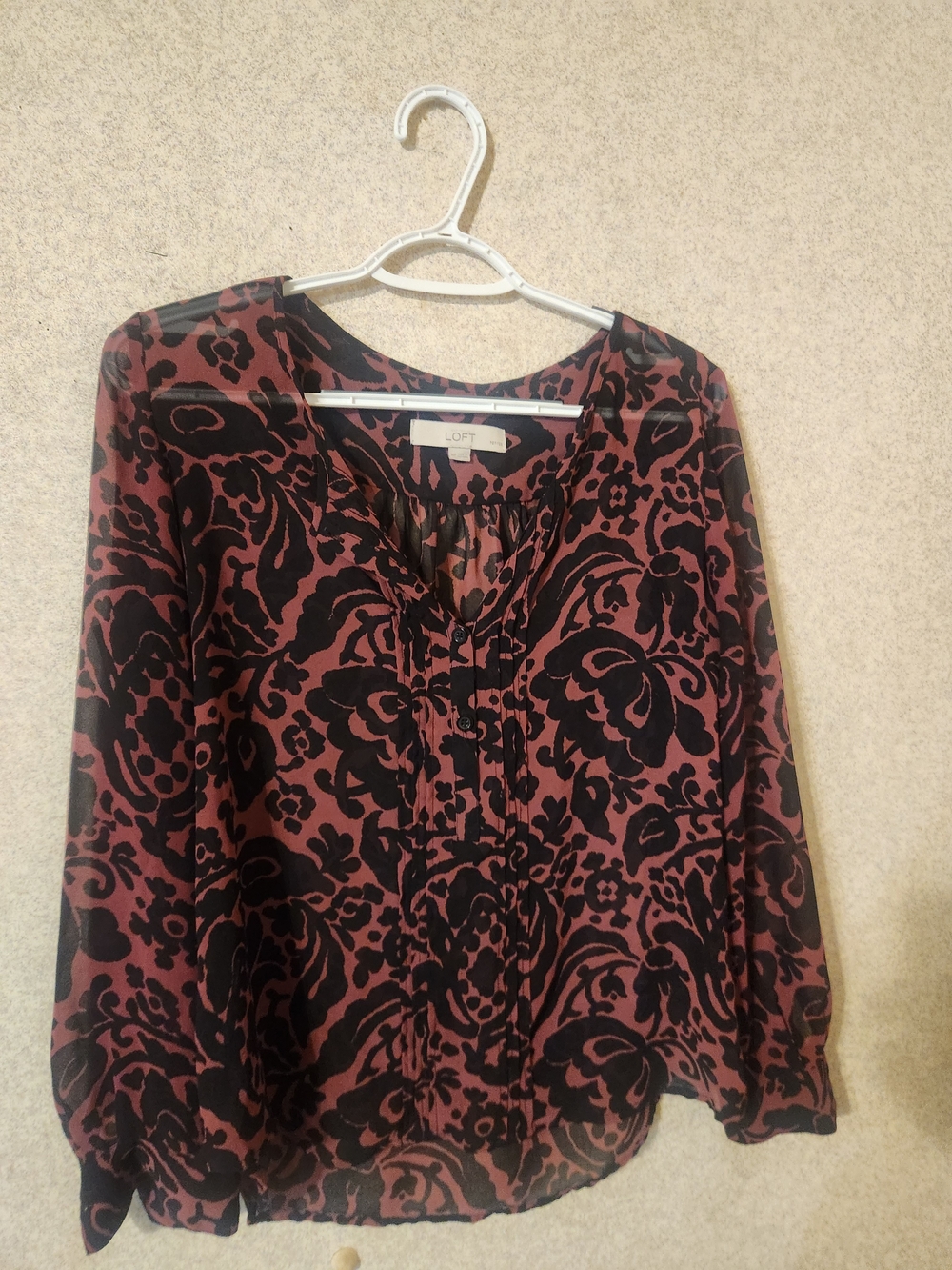 LOFT Black Floral-Print Blouse on Mauve